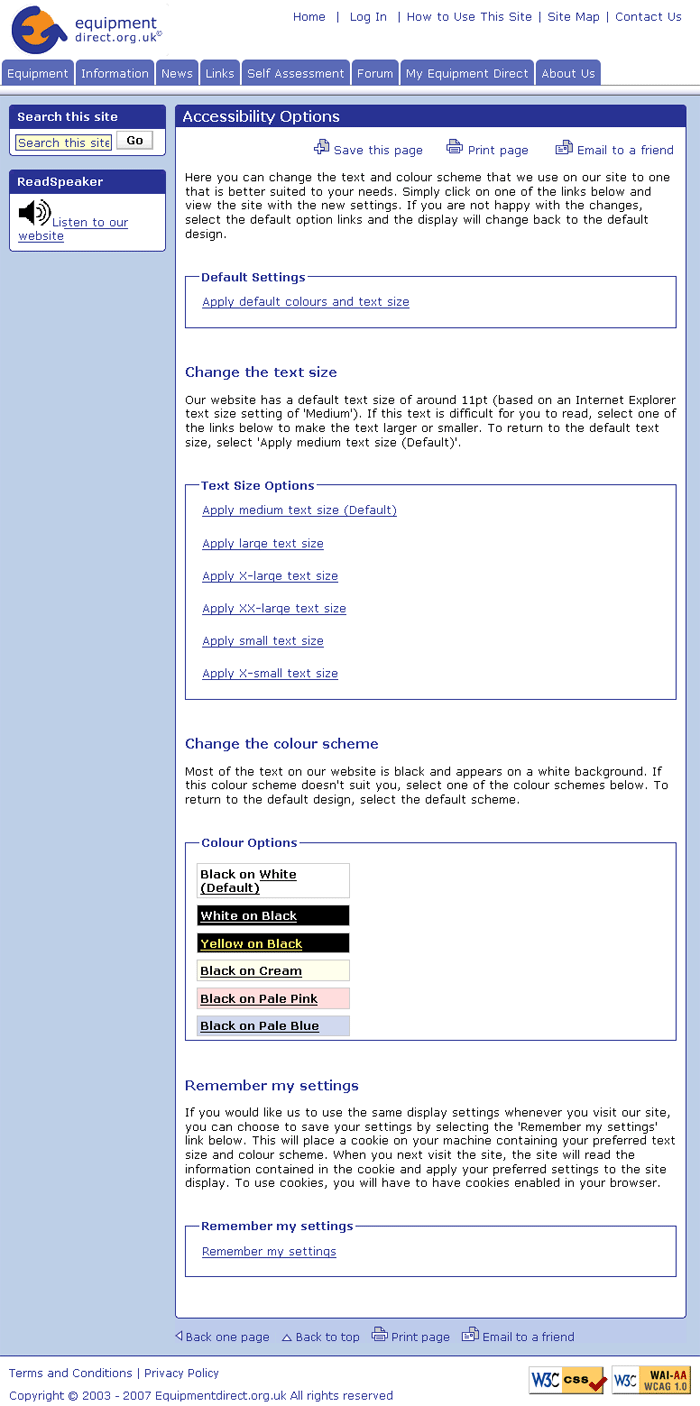 Equipment Direct user customisation page